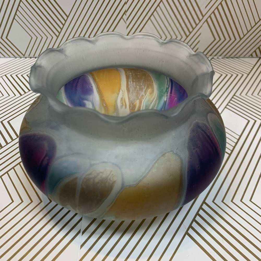 Vintage Rueven Glass Ruffled Bowl Made in Israel